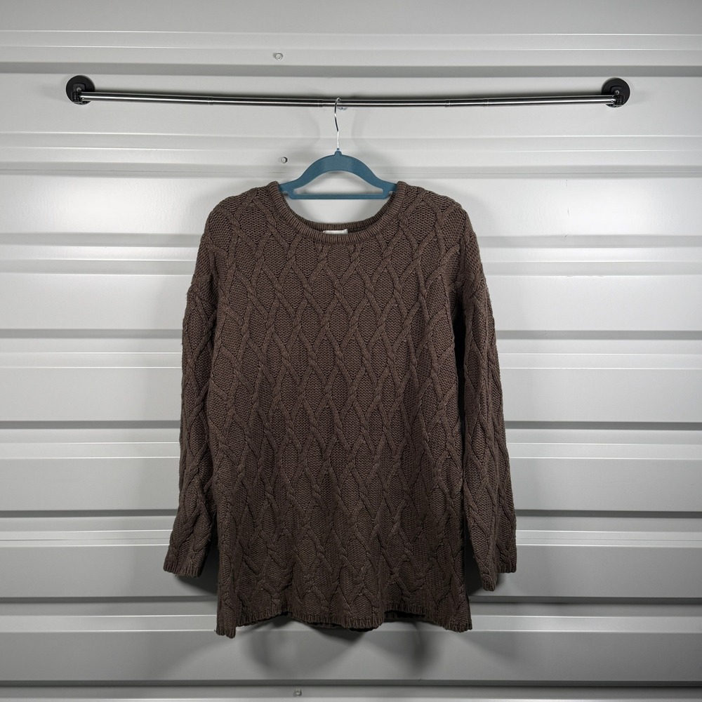 Pure Jill J Jill‎ Brown Cable Knit Diamond Lattice Tunic Sweater Womens Medium